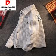 皮爾卡丹（pierre cardin）質(zhì)感小香風(fēng)外套男春秋款粗花呢韓版痞帥工裝夾克上衣服 白色 M
