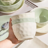 雁懷奶油風(fēng)碗碟盤(pán)子家用釉下彩餐具碗筷魚(yú)菜方盤(pán)子陶瓷碗具湯碗輕奢 奶油雙拼色4.75英寸碗 2件套