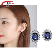 瑯麥925仿紅寶石耳環(huán)個(gè)性百搭氣質(zhì)玫瑰金色耳飾耳釘女套裝 藍寶石耳釘