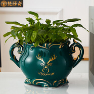 梵莎奇北歐花瓶擺件創(chuàng)意客廳簡(jiǎn)約插花陶瓷干花裝飾品電視柜家居擺設(shè)田園 麋鹿雙耳花瓶