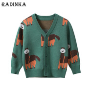 Radinka2025春秋新款韓版童裝男女童毛衣純棉開衫兒童卡通針織衫外套KID MY3416綠色 130cm