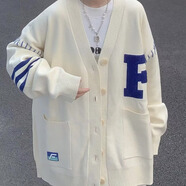 格潤(rùn)歐尚日系開衫毛衣男女秋冬款復(fù)古學(xué)生百搭字母刺繡慵懶中長(zhǎng)款針織衫外 黑衣MY136 杏色 XL