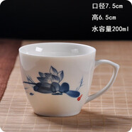 御壺堂陶瓷茶杯有耳功夫茶具帶把白瓷加厚帶柄小茶杯手單杯子水杯咖啡杯 B款蘭荷花玉蘭杯200ml