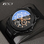 ZEMO男士手表十大品牌鏤空防水全自動(dòng)機械表瑞士輕奢小眾商務(wù)防水名表 奢華黑金黑皮【44MM】