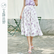 艾路絲婷印花A字半身裙女2023夏季新款遮肉顯瘦中長(zhǎng)梨型雪紡裙子03919 紫花色 M
