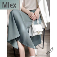 MLEX絲滑垂墜感日本流光醋酸緞面半身裙女夏中長裙優(yōu)雅遮胯高腰a字裙 豆綠 L (110-130)
