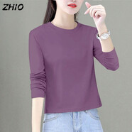 ZHIO純色打底衫女春秋2025新款寬松顯瘦遮肉短款純棉長(zhǎng)袖t恤女上衣 紫色[純棉] L [100-110斤]