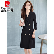 皮爾卡丹（pierre cardin）黑色職業(yè)風(fēng)衣西裝連衣裙女春秋氣質(zhì)感珠寶店雙排扣工作服 黑色 S
