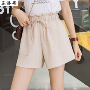 蘇洛尋2025新款短褲女春夏寬松高腰顯瘦韓版花苞五分闊腿工裝大款外穿 花苞短褲米色 M 95-110斤