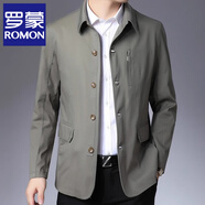 羅蒙（ROMON）100%純棉夾克男春秋翻領(lǐng)寬松商務(wù)休閑夾克中老年爸爸裝純棉外套男 CM01深卡其 170/M(100-120斤)