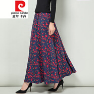 皮爾卡丹女裝2022春秋棉麻半身長(zhǎng)裙女高腰大擺半身裙復(fù)古純 藍(lán)底小花朵 XL