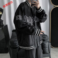 楠子漢春夏季復(fù)古棒球服bf風(fēng)黑暗系寬松刺繡夾克男女薄款外套ins國潮牌 黑色 (男女同款) XL(雙層寬松版)