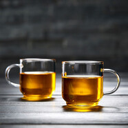 綠昌明 耐熱玻璃功夫茶杯品茗杯喝茶杯直身透明小水杯主人杯玻璃杯子 2只裝
