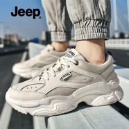 Jeep吉普老爹鞋男秋季新款透氣網(wǎng)面鞋潮流百搭情侶厚底休閑運(yùn)動(dòng)鞋子男 米白色【女款】 37