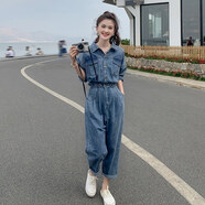 BMOI牛仔連體褲女感夏季薄款2025年新款高腰顯瘦氣質(zhì)連衣褲女神范 牛仔色 S