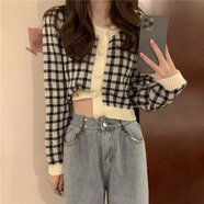 SHXI甜美溫柔系穿搭針織衫女秋季新款上衣設(shè)計感短款毛衣開衫外套顯瘦 黑色 XL