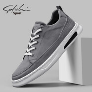 沙馳（SATCHI）男鞋春夏季新款板鞋男士休閑鞋時(shí)尚帆布鞋日常系帶軟底鞋子男 灰色 39 (245mm) 皮鞋碼