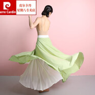 皮爾卡丹（pierre cardin）一片式半身裙系帶雙色雪紡裹裙720度跳舞長裙綢緞仙女古典舞蹈 鍛白色+嫩綠 裙長100厘米 建議身高167及以上