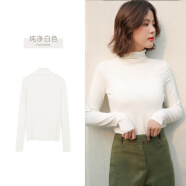琳茹曼半高領打底衫秋冬修身長袖t恤女韓版緊身薄款黑色內搭上衣 白色【單件裝】  M建議90-105斤