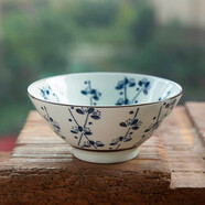 和風(fēng)四季 日式餐具釉下彩陶瓷碗米飯碗斗笠碗喇叭碗禮盒碗面碗湯碗拉面碗 7.5英寸喇叭面碗（藍(lán)梅）800ml