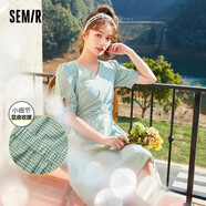 森馬【連衣裙福袋】森馬連衣裙女夏季法式裙子溫柔甜甜酷初戀裙子女 E款法式格紋裙-綠白色調 150/76A/XS