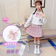 芽可兒童裝女童jk套裝學(xué)院風(fēng)襯衫秋季兒童長袖兒童校服百褶裙班服兩件套 粉紅色 粉紅色 130 碼(建議身高115-125厘米)