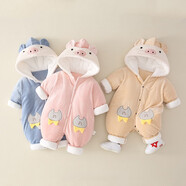翼紙鳶嬰兒衣服加棉加厚秋冬款新生兒哈衣寶寶羽絨棉服連體衣外出爬爬服 小豬加棉粉紅色 73CM
