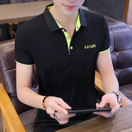 暢印夏天有領短袖T恤男青年爸爸裝翻領半截袖衣服T男士帶領子體恤汗衫 C77黑色果綠領 L