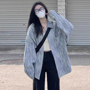 巧除扎染綠色牛仔外套女春秋季2025新款慵懶風復古寬松百搭夾克上衣潮 【藍色外套】面料 XL