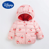 迪士尼（Disney）兒童羽絨棉服輕薄款棉衣外套2025秋冬保暖短款男女寶寶中小童棉襖 粉色櫻桃 90 cm