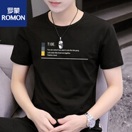 羅蒙男裝圓領(lǐng)短袖T恤男士潮牌2025新款男裝夏季純棉半袖打底衫上衣服 高端品牌2539黑色+高檔品牌 XL 【建議130-145斤】+高檔品牌