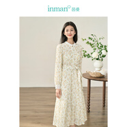 茵曼（INMAN）浪漫仙氣連衣裙春秋季女裝新款立領(lǐng)系帶碎花裙 杏色 XL