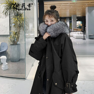 妍莉芬派克服女2025年新款冬季加絨女裝外套中長(zhǎng)款羽棉襖絨服女棉衣棉服 黑色 M 建議118-135斤