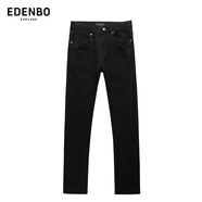 愛登堡Edenbo牛仔褲男秋冬純色水洗五袋褲直筒褲子長褲黑色175/82A(32)