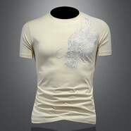 閃爆國潮重磅龍頭亮片刺繡t恤男士短袖圓領(lǐng)休閑透氣上衣服夏薄款小衫 TX211杏色 M