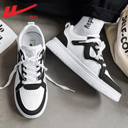 回力（Warrior）官方男鞋秋季板鞋子男士增高小白鞋皮面休閑鞋空軍運動(dòng)鞋 黑白42