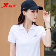 特步短袖T恤女裝2025新款春夏季翻領(lǐng)T恤透氣運(yùn)動(dòng)體恤半袖女 白色 165