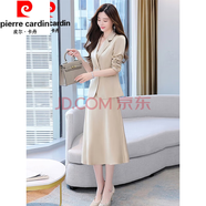 皮爾卡丹（pierre cardin）連衣裙女春秋季新款氣質(zhì)名媛精致闊太太西裝貴夫人品牌套裝裙子 香檳米(兩件件一套) 2XL 【適合126-135斤】