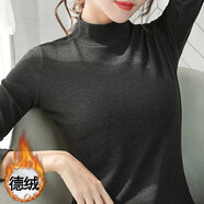 咪小主 德絨半高領(lǐng)打底衫女磨毛內(nèi)搭秋冬帶字母保暖t恤長袖上衣新款洋氣 黑色 M碼建議80-95斤