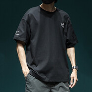 依男說衣短袖t恤男寬松純棉半袖體恤圓領(lǐng)中袖休閑運(yùn)動(dòng)加肥加大胖子大碼 黑色 4XL 【200-220斤】