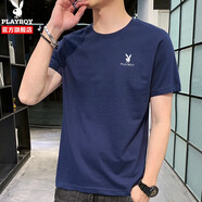 花花公子（PLAYBOY）短袖t恤男士夏季男裝情侶寬松涼感親膚打底衫高檔上衣父親節(jié)禮物 深藍(lán) XL
