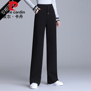 皮爾卡丹（pierre cardin）運(yùn)動(dòng)褲女2023新款春秋直筒褲子女衛(wèi)褲純棉女窄板闊腿褲女顯瘦 黑色【抽繩款】春秋款 M 適合(95-108斤)