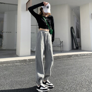 莉社休閑褲女2025秋新款寬松灰色運動(dòng)褲女顯瘦華夫格衛褲 NDK-9179灰色 L