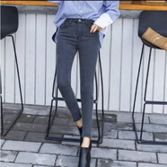 羋虹緣冬季高腰牛仔褲女加絨加厚彈力緊身顯瘦外穿保暖棉褲女 灰色不加戎 29 【建議110-120斤】