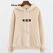 Mirza Mirror連帽衛(wèi)衣女2025新款字母寬松秋冬韓版學(xué)生套頭外套潮 杏色 加絨 S