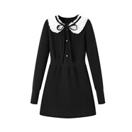 樂町秋冬赫本風法式千金風顯瘦連衣裙C1FAD4249 黑色 M