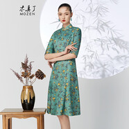 木真了中國風(fēng)改良旗袍裙新品復(fù)古花卉印花A擺連衣裙916 15色 XL