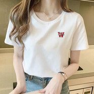 她寓純棉短袖女新款夏季女生短袖衫圓領(lǐng)寬松白色t恤女裝氣質(zhì)上衣 白色-圖案4 S