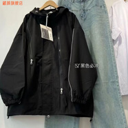 藏顏2023美式復(fù)古薄款反光條拉鏈沖鋒衣外套男女潮牌寬松原宿風(fēng)棒球服 黑色 S