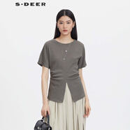 S.DEER圣迪奧女裝夏季時(shí)尚百搭圓領(lǐng)立體裁剪開衩短袖T恤S23260108 中灰/77 M 165